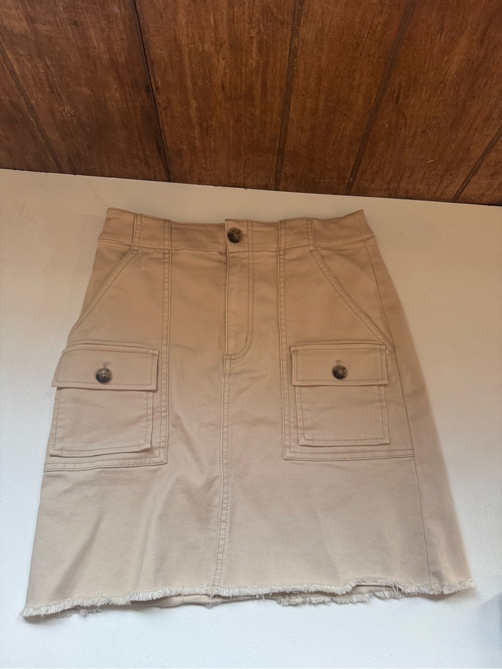 Loft cream denim Cargo Utility Pocket Mini Skirt- size 2 Petite - Picture 3 of 9